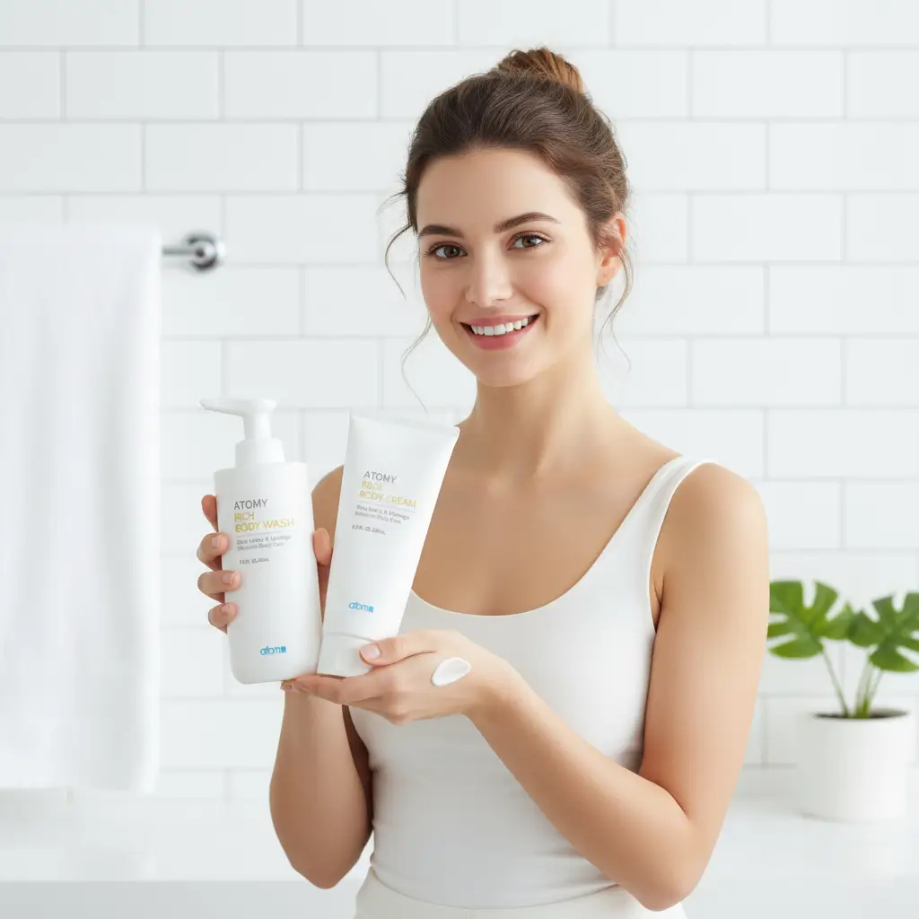 duo Atomy Rich Body Set (Gel douche et Crème) pour l'hydratation du corps.